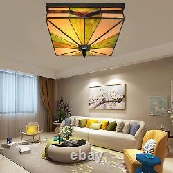 Tiffany Chandelier Handmade Stained Glass Ceiling Light Flush Mount Lamp Fixture