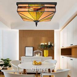 Tiffany Chandelier Handmade Stained Glass Ceiling Light Flush Mount Lamp Fixture