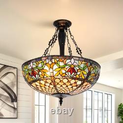Tiffany Chandelier Stained Glass Pendant Lamp 5-Lights 19 Inch Inverted Fixture