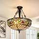 Tiffany Chandelier Stained Glass Pendant Lamp 5-lights 19 Inch Inverted Fixture
