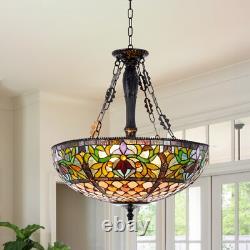 Tiffany Chandelier Stained Glass Pendant Lamp 5-Lights 19 Inch Inverted Fixture