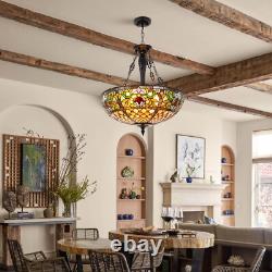 Tiffany Chandelier Stained Glass Pendant Lamp 5-Lights 19 Inch Inverted Fixture