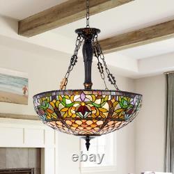 Tiffany Chandelier Stained Glass Pendant Lamp 5-Lights 19 Inch Inverted Fixture