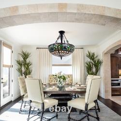 Tiffany Chandelier Stained Glass Pendant Lamp 5-Lights 19 Inch Inverted Fixture