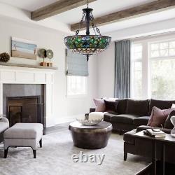 Tiffany Chandelier Stained Glass Pendant Lamp 5-Lights 19 Inch Inverted Fixture