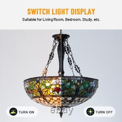 Tiffany Chandelier Stained Glass Pendant Lamp 5-Lights 19 Inch Inverted Fixture