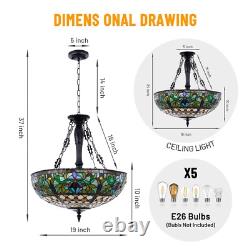 Tiffany Chandelier Stained Glass Pendant Lamp 5-Lights 19 Inch Inverted Fixture