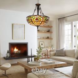 Tiffany Chandelier Stained Glass Pendant Lamp 5-Lights 19 Inch Inverted Fixture