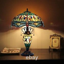 Tiffany Dragon Fly Lamp Table Stained Glass Vintage Shade Light Mosaic Bronze