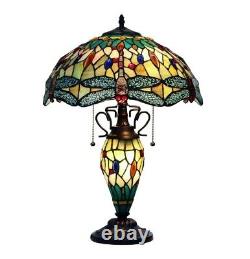 Tiffany Dragon Fly Lamp Table Stained Glass Vintage Shade Light Mosaic Bronze