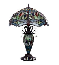 Tiffany Dragon Fly Lamp Table Stained Glass Vintage Shade Light Mosaic Bronze