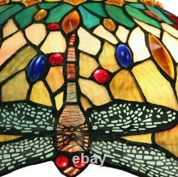 Tiffany Dragon Fly Lamp Table Stained Glass Vintage Shade Light Mosaic Bronze