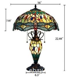 Tiffany Dragon Fly Lamp Table Stained Glass Vintage Shade Light Mosaic Bronze