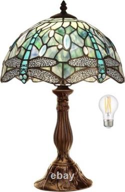 Tiffany Dragonfly Table Lamp, 18'' Tall Vintage Stained Glass Lamp for Bedroo