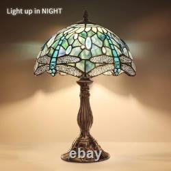 Tiffany Dragonfly Table Lamp, 18'' Tall Vintage Stained Glass Lamp for Bedroo