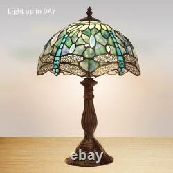Tiffany Dragonfly Table Lamp, 18'' Tall Vintage Stained Glass Lamp for Bedroo