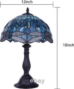 Tiffany Dragonfly Table Lamp, 18'' Tall Vintage Stained Glass Lamp for Bedroo