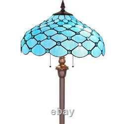 Tiffany Floor Lamp 2-Light 16 Wide Sea Blue Beads Style Stained Glass Standi