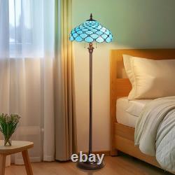 Tiffany Floor Lamp 2-Light 16 Wide Sea Blue Beads Style Stained Glass Standi