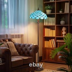 Tiffany Floor Lamp 2-Light 16 Wide Sea Blue Beads Style Stained Glass Standi