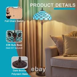 Tiffany Floor Lamp 2-Light 16 Wide Sea Blue Beads Style Stained Glass Standi