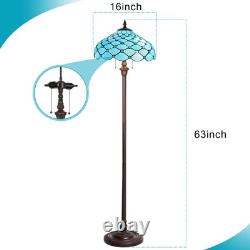 Tiffany Floor Lamp 2-Light 16 Wide Sea Blue Beads Style Stained Glass Standi