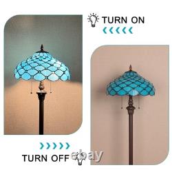 Tiffany Floor Lamp 2-Light 16 Wide Sea Blue Beads Style Stained Glass Standi