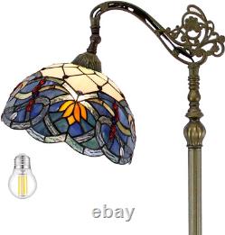 Tiffany Floor Lamp Blue Lotus Flower Stained Glass Arched Lamp 12X18X64 Inch Goo