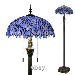 Tiffany Floor Lamp Blue Purple Wisteria Style Stained Glass Standing Reading