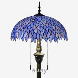 Tiffany Floor Lamp Blue Purple Wisteria Style Stained Glass Standing Reading