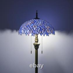 Tiffany Floor Lamp Blue Purple Wisteria Style Stained Glass Standing Reading