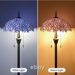 Tiffany Floor Lamp Blue Purple Wisteria Style Stained Glass Standing Reading