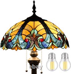 Tiffany Floor Lamp Blue Yellow Liaison Stained Glass Standing Reading Light 16X1