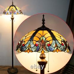 Tiffany Floor Lamp Blue Yellow Liaison Stained Glass Standing Reading Light 16X1