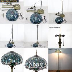 Tiffany Floor Lamp Blue Yellow Liaison Stained Glass Standing Reading Light 16X1
