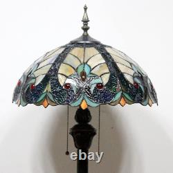 Tiffany Floor Lamp Blue Yellow Liaison Stained Glass Standing Reading Light 16X1