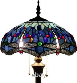Tiffany Floor Lamp Dragonfly Blue Stained Glass Standing Reading Light 16X16X64