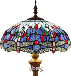 Tiffany Floor Lamp Dragonfly Blue Stained Glass Standing Reading Light 16X16X64
