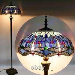 Tiffany Floor Lamp Dragonfly Blue Stained Glass Standing Reading Light 16X16X64