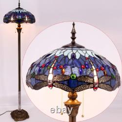 Tiffany Floor Lamp Dragonfly Blue Stained Glass Standing Reading Light 16X16X64