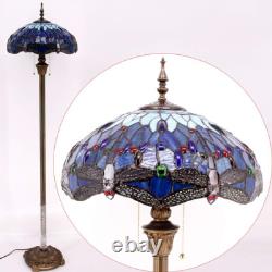 Tiffany Floor Lamp Dragonfly Blue Stained Glass Standing Reading Light 16X16X64