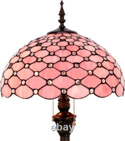 Tiffany Floor Lamp Pink Stained Glass Bead Standing Reading Light 16X16X64 Inche
