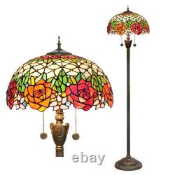 Tiffany Floor Lamp Rose Flower Stained Glass Standing Reading Light 16 Inches