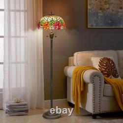 Tiffany Floor Lamp Rose Flower Stained Glass Standing Reading Light 16 Inches