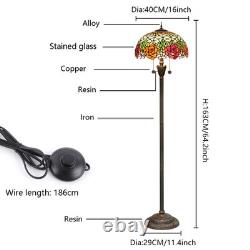 Tiffany Floor Lamp Rose Flower Stained Glass Standing Reading Light 16 Inches