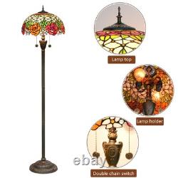 Tiffany Floor Lamp Rose Flower Stained Glass Standing Reading Light 16 Inches
