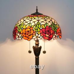 Tiffany Floor Lamp Rose Flower Stained Glass Standing Reading Light 16 Inches