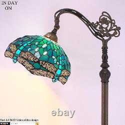 Tiffany Floor Lamp Sea Blue Stained Glass Dragonfly Arched Lamp 12X18X64 Inches