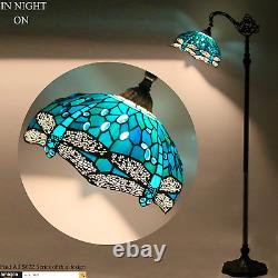 Tiffany Floor Lamp Sea Blue Stained Glass Dragonfly Arched Lamp 12X18X64 Inches