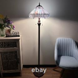 Tiffany Floor Lamp Sky Stained Glass Hexagon Metal Base Mission Style 64H16W